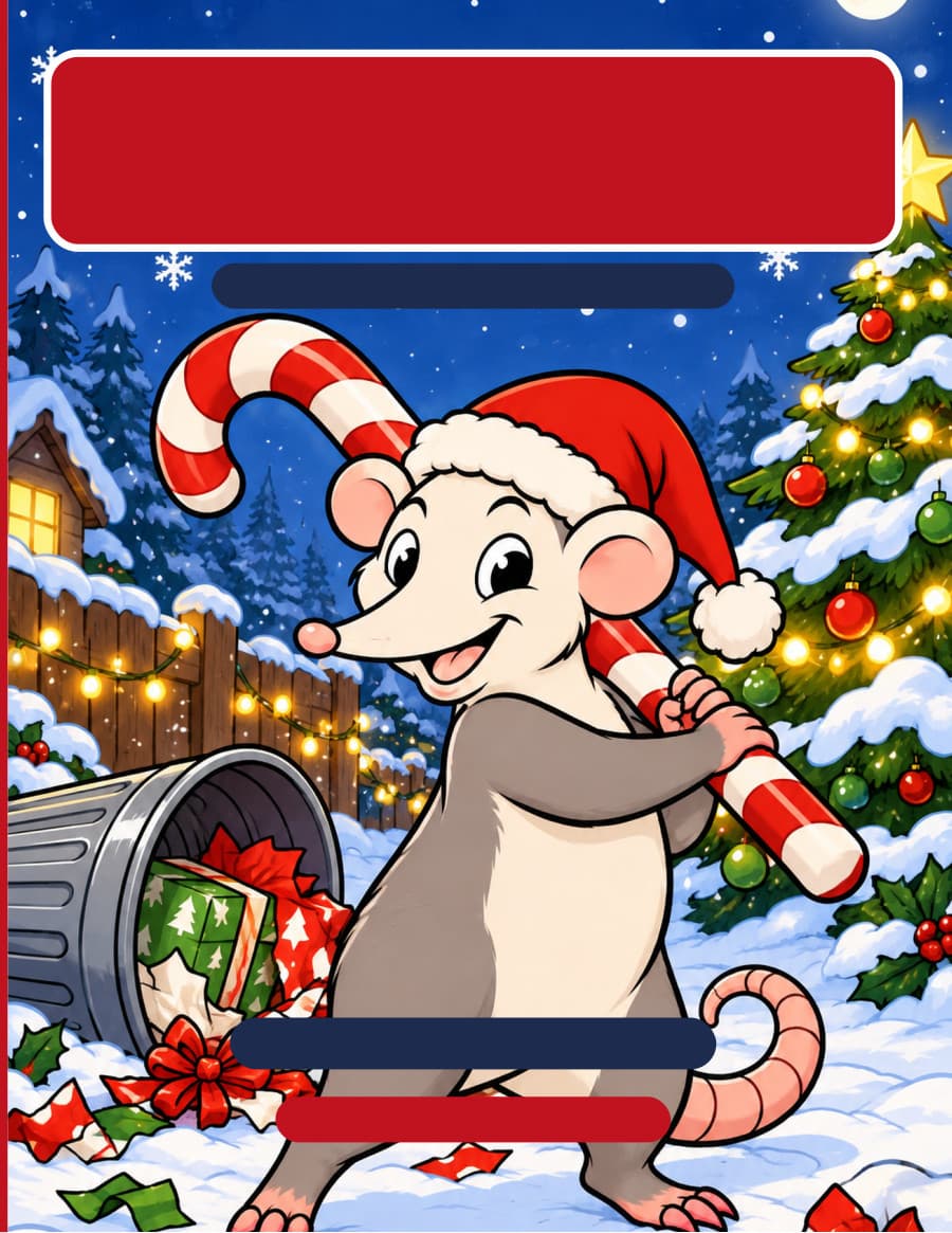 Cover for A Very Feral Opossum Christmas: Bold & Easy Holiday Coloring Book for Kids and Adults | 30 Big, Simple Christmas Scenes
